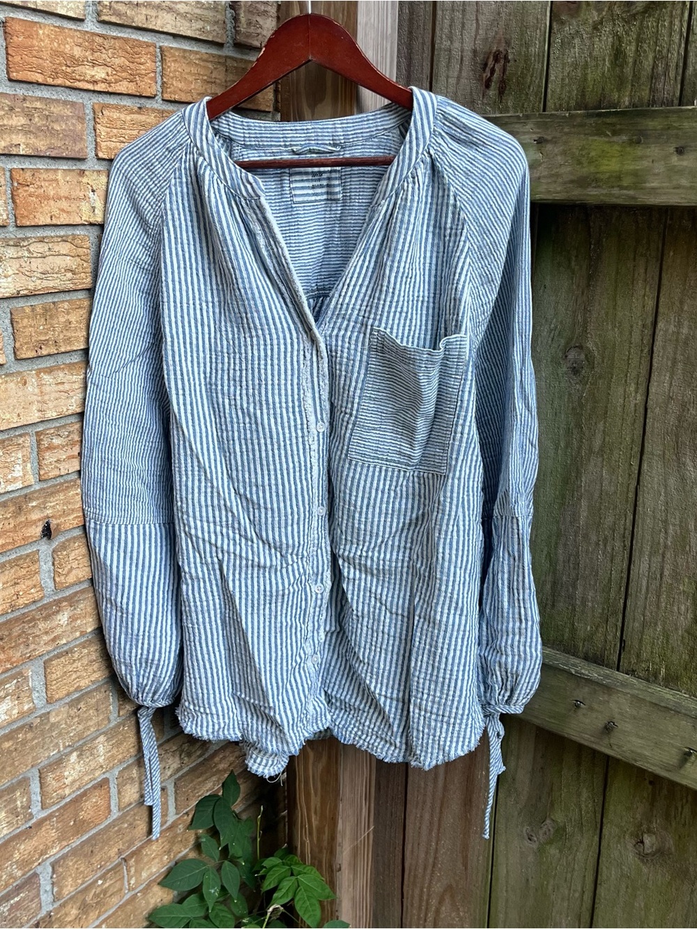 Aerie Gauze Blue and White Striped Women's Button-Down Shirt